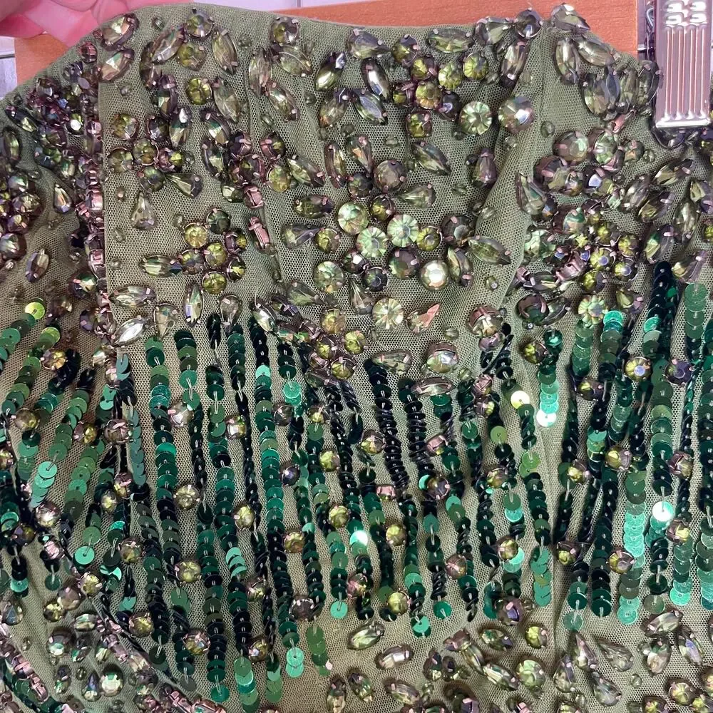 Mac Duggal Strapless Hand Embellished Beaded A Line Gown In Emerald 93915 14 New - Picture 4 of 15